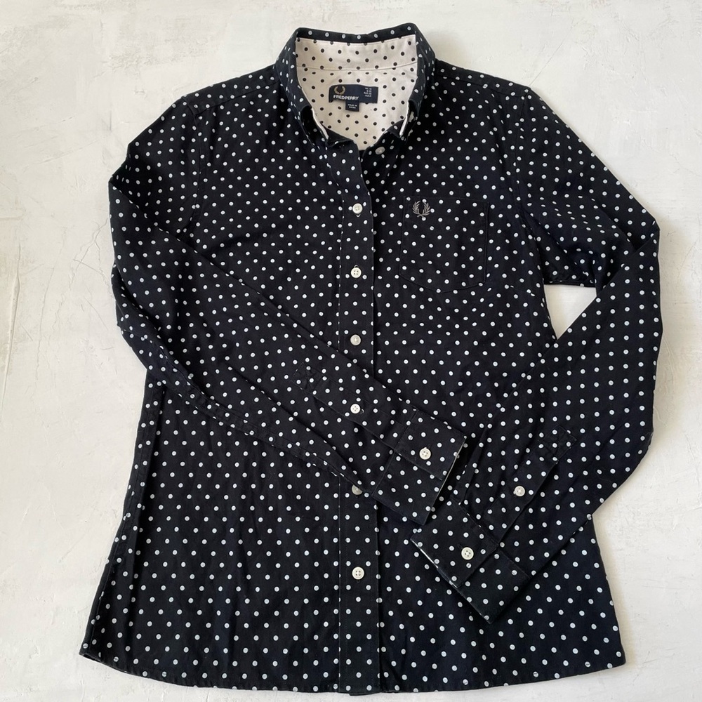 Fred Perry Polkadot Black and White Shirt Size 6